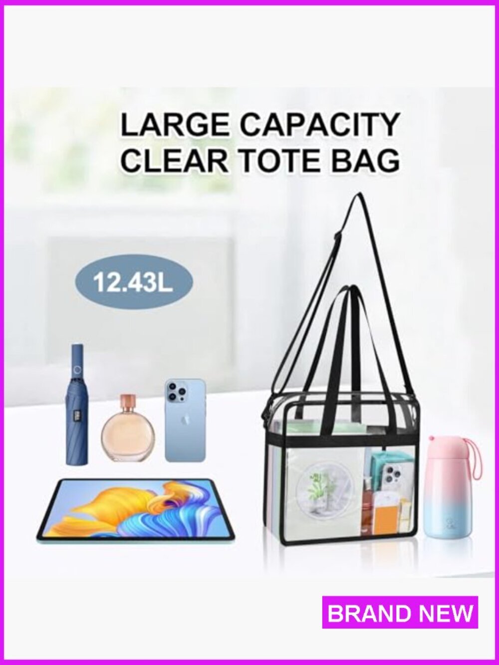 Clear Tote Bag for Stadium Events Concert Sports Festivals PVC Tote Crossbody - Picture 3 of 7